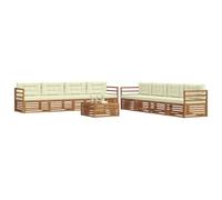 vidaXL Set di divani da esterno con cuscino 9 pcs Naturale e Crema, Divano Lounge Moderno per Esterni, Mobili da Giardino Comodi, Set in Acacia per un Terreno Resistente