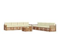 vidaXL Set di divani da esterno con cuscino 9 pcs Naturale e Crema, Divano Lounge Moderno per Esterni, Mobili da Giardino Comodi, Set in Acacia per un Terreno Resistente