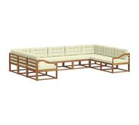 vidaXL Set di divani da esterno con cuscino 9 pcs Naturale e Crema, Set Divano Moderno da Esterno, Collezione Patio Durevole, Mobili da Giardino Versatili, Chaise Longue Sezionale per Rilassarsi nel
