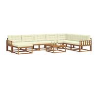 vidaXL Set di divani da esterno con cuscino 9 pcs Naturale e Crema, Set da giardino in legno acacia moderno, divano elegante per piscina, lounge resistente per patio