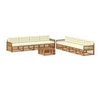 vidaXL Set di divani da esterno con cuscino 9 pcs Naturale e Crema, Set da Giardino, Sofà Moderno in Acacia, Arredamento Esterno Resistente, Mobili Confortevoli per il Terrazzo