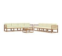 vidaXL Set di divani da esterno con cuscino 9 pcs Naturale e Crema, Set di divani per esterni, seduta moderna resistente alle intemperie per giardino, lounge patio