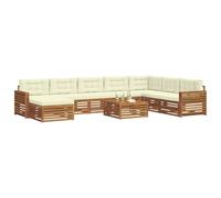 vidaXL Set di divani da esterno con cuscino 9 pcs Naturale e Crema, Set Divano Esterno in Legno Acacia, Mobili Moderni per Giardino, Area Lounge Comfort al Bordo Piscina