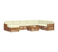 vidaXL Set di divani da esterno con cuscino 9 pcs Naturale e Crema, Set Divano Esterno in Legno Acacia, Mobili Moderni per Giardino, Area Lounge Comfort al Bordo Piscina