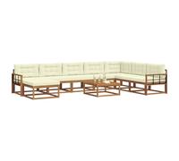 vidaXL Set di divani da esterno con cuscino 9 pcs Naturale e Crema, Set da giardino in legno acacia moderno, divano elegante per piscina, lounge resistente per patio