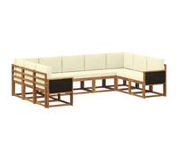 vidaXL Set di divani da esterno con cuscino 9 pcs Naturale e Crema, Set Divano Moderno per Giardino, Resistente agli Agenti Atmosferici, Comodo, Arredo in Legno di Acacia, Sezione Elegante