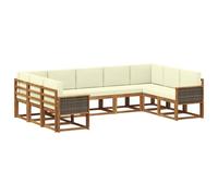 vidaXL Set di divani da esterno con cuscino 9 pcs Naturale e Crema, Set Divano Moderno per Giardino, Resistente agli Agenti Atmosferici, Comodo, Arredo in Legno di Acacia, Sezione Elegante