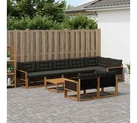 vidaXL Set di divani da esterno con cuscino 9 pcs Naturale e Nero, Divano Sezionale da Giardino, Moderno Lounge Esterno, Set Resistente per Patio, Arredamento Comodo e Stile