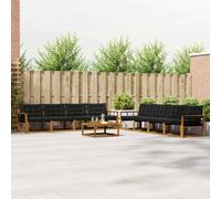 vidaXL Set di divani da esterno con cuscino 9 pcs Naturale e Nero, Divano da Giardino Moderno, Mobili Resistenti, Posti Comodi per Patio e Lounge all'Aperto
