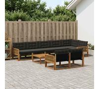 vidaXL Set di divani da esterno con cuscino 9 pcs Naturale e Nero, Divano Sezionale da Giardino, Moderno Lounge Esterno, Set Resistente per Patio, Arredamento Comodo e Stile