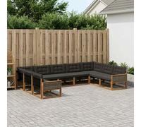 vidaXL Set di divani da esterno con cuscino 9 pcs Naturale e Nero, Divano da Giardino, Set di Mobili Moderno, Comodo Seduta per Patio, Spazio Esterno Elegante