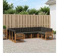 vidaXL Set di divani da esterno con cuscino 9 pcs Naturale e Nero, Divano da giardino, set moderno per esterni, comfort resistente, gruppo versatile per il terrazzo