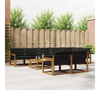 vidaXL Set di divani da esterno con cuscino 9 pcs Naturale e Nero, Divano da giardino, moderno, in sezioni, per patio, accogliente, resistente e perfetto per il relax all’aperto