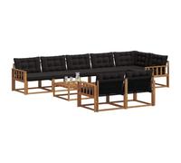 vidaXL Set di divani da esterno con cuscino 9 pcs Naturale e Nero, Divano da giardino, moderno, in sezioni, per patio, accogliente, resistente e perfetto per il relax all’aperto