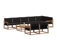 vidaXL Set di divani da esterno con cuscino 9 pcs Naturale e Nero, Divano da giardino, moderno, in sezioni, per patio, accogliente, resistente e perfetto per il relax all’aperto