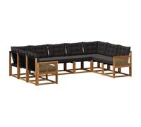vidaXL Set di divani da esterno con cuscino 9 pcs Naturale e Nero, Divano da giardino, set moderno per esterni, comfort resistente, gruppo versatile per il terrazzo