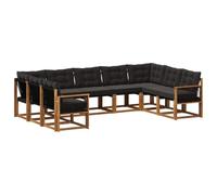 vidaXL Set di divani da esterno con cuscino 9 pcs Naturale e Nero, Divano da giardino, set moderno per esterni, comfort resistente, gruppo versatile per il terrazzo