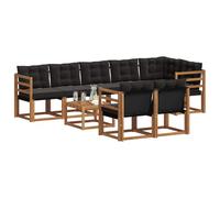 vidaXL Set di divani da esterno con cuscino 9 pcs Naturale e Nero, Divano da giardino, set sezionale moderno, lounge resistente per terrazzo, arredo comodo per esterni