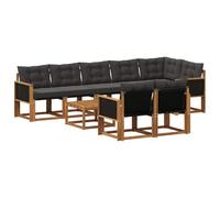 vidaXL Set di divani da esterno con cuscino 9 pcs Naturale e Nero, Divano da giardino, set sezionale moderno, lounge resistente per terrazzo, arredo comodo per esterni