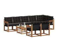 vidaXL Set di divani da esterno con cuscino 9 pcs Naturale e Nero, Divano da giardino, set sezionale moderno, lounge resistente per terrazzo, arredo comodo per esterni
