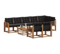 vidaXL Set di divani da esterno con cuscino 9 pcs Naturale e Nero, Divano da giardino, set sezionale moderno, lounge resistente per terrazzo, arredo comodo per esterni