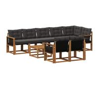 vidaXL Set di divani da esterno con cuscino 9 pcs Naturale e Nero, Divano Lounge da Giardino, Mobili Moderni per Esterni, Set Comodo per Terrazzo e Patio