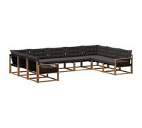 vidaXL Set di divani da esterno con cuscino 9 pcs Naturale e Nero, Divano moderno da esterno, set salotto resistente, arredo giardino, seduta per terrazza, lounge in patio