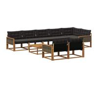 vidaXL Set di divani da esterno con cuscino 9 pcs Naturale e Nero, Divano Sezionale da Giardino, Moderno Lounge Esterno, Set Resistente per Patio, Arredamento Comodo e Stile
