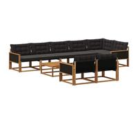 vidaXL Set di divani da esterno con cuscino 9 pcs Naturale e Nero, Divano Sezionale da Giardino, Moderno Lounge Esterno, Set Resistente per Patio, Arredamento Comodo e Stile