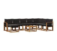 vidaXL Set di divani da esterno con cuscino 9 pcs Naturale e Nero, Set di divani da giardino moderni, lounge all'aperto, mobili impermeabili, divano perfetto per il patio