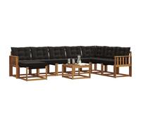 vidaXL Set di divani da esterno con cuscino 9 pcs Naturale e Nero, Set di divani da giardino moderni, lounge all'aperto, mobili impermeabili, divano perfetto per il patio