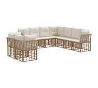 vidaXL Set di divani da esterno con cuscino 9 pcs Naturale Poliestere, Divano da giardino flessibile, poltrona in rattan resistente, arredamento per esterni, zona relax in patio