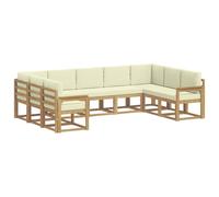 vidaXL Set di divani da esterno con cuscino, 9 pezzi, bianco e crema, set di divani moderni, resistenti alle intemperie, mobili in acacia, sezione lussuosa, sedute comode
