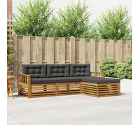 vidaXL Set di divani da esterno con cuscino 4 pcs Naturale e Antracite, Set Lounge da Giardino, Divano Sezionale Moderno per Esterni, Mobili Resistenti per un Terrazzo Comodo