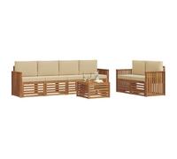 vidaXL Set di divani da esterno con cuscino Naturale e Beige, Divano da Giardino, Sezionale Moderno, Mobili Resistenti, Lounge Patio, Set Confortevole per Esterni