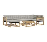 vidaXL Set di divani da esterno da 7 pezzi, bianco e grigio chiaro, set di divani da giardino moderno, mobili da esterno durevoli, sedie eleganti e cuscini resistenti alle intemperie
