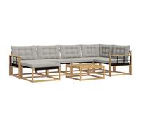 vidaXL Set di divani da esterno da 7 pezzi, bianco e grigio chiaro, set di divani da giardino moderno, mobili da esterno durevoli, sedie eleganti e cuscini resistenti alle intemperie
