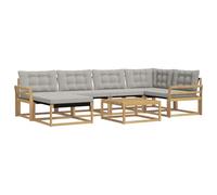 vidaXL Set di divani da esterno da 7 pezzi, bianco e grigio chiaro, set di divani da giardino moderno, mobili da esterno durevoli, sedie eleganti e cuscini resistenti alle intemperie