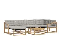 vidaXL Set di divani da esterno da 7 pezzi, bianco e grigio chiaro, set di divani da giardino moderno, mobili da esterno durevoli, sedie eleganti e cuscini resistenti alle intemperie