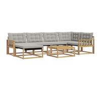 vidaXL Set di divani da esterno da 7 pezzi, bianco e grigio chiaro, set di divani da giardino moderno, mobili da esterno durevoli, sedie eleganti e cuscini resistenti alle intemperie