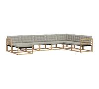 vidaXL Set di divani da esterno da 8 pezzi, bianco e grigio chiaro, set di divani da giardino moderno, in legno di acacia resistente, reclinabile e ideale per il vostro esterno