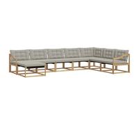 vidaXL Set di divani da esterno da 8 pezzi, bianco e grigio chiaro, set di divani da giardino moderno, in legno di acacia resistente, reclinabile e ideale per il vostro esterno