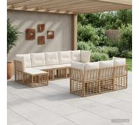 vidaXL Set di divani da esterno 10 pcs Naturale e Bianco Crema, Set di divani da giardino, sedute resistenti, modulari, per esterni, arredamento per patio, lounge