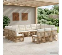 vidaXL Set di divani da esterno 10 pcs Naturale e Bianco Crema, Divano modulare, mobili bar esterni, divano in rattan, zona relax in giardino, arredo resistente agli agenti atmosferici