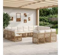 vidaXL Set di divani da esterno 13 pcs Naturale e Bianco Crema, Set divano da esterno, sezionale, in rattan, arredo per giardino, resistente alle intemperie