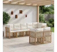 vidaXL Set di divani da esterno con cuscino 6 pcs Naturale Poliestere, Divano da esterno, comodo set modulare, resistente agli agenti atmosferici, arredo versatile per il giardino