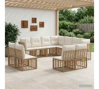 vidaXL Set di divani da esterno con cuscino 11 pcs Naturale Poliestere, Set di divani eleganti per esterni, arredo giardino, relax con rattan resistente al tempo