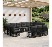 vidaXL Set di divani da esterno 10 pcs Nero e Grigio scuro Poliestere, Divano modulare, mobili bar esterni, divano in rattan, zona relax in giardino, arredo resistente agli agenti atmosferici