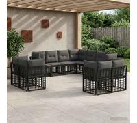 vidaXL Set di divani da esterno 11 pcs Nero e Grigio scuro Poliestere, Set Divano per Esterni, Mobili da Giardino, Robusti e Resistenti, Sezioni per Patio e Rattan Polietilene