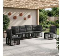 vidaXL Set di divani da esterno con cuscino 6 pcs Nero Poliestere, Set di divani di lusso per esterni, ensemble per lounge in giardino, mobili per relax, comfort in ogni clima